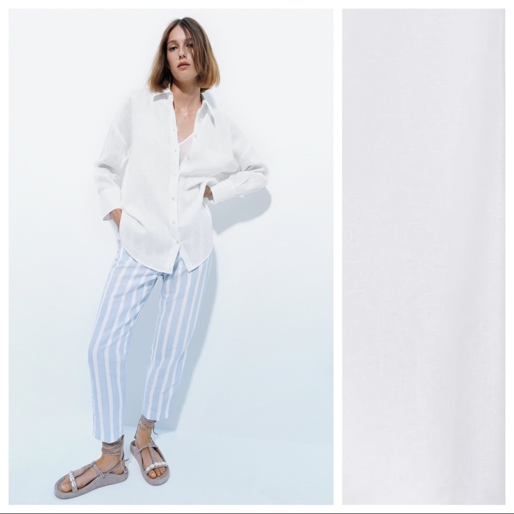 NWT. Zara White  100% Linen Patch Pocket Shirt. Size M.